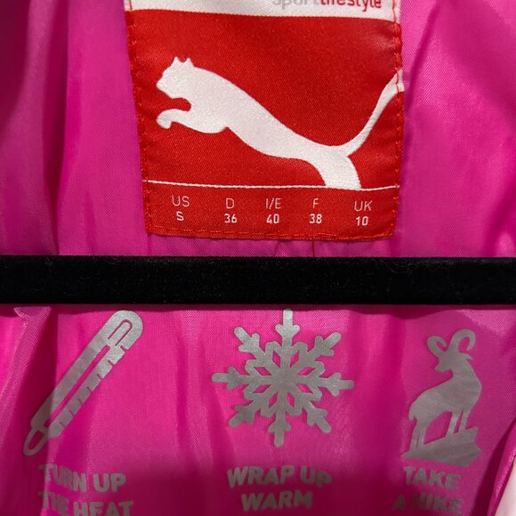 Puma White Down Puffer Jacket Sz S • Hot Pink Lining & Zipper • Short #560893 - Picture 7 of 7